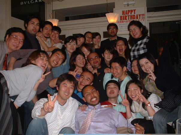 Byron celebrating his birthday with Japanese friends.